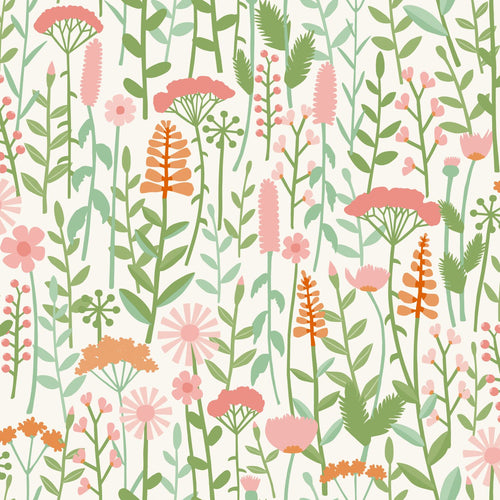 ESTAhome behang veldbloemen groen en roze - 50 x 900 cm - 131546 - vtwonen shop