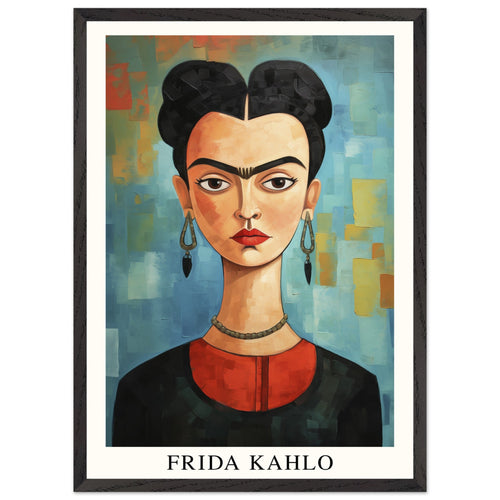 Artfulprints Poster met Lijst Frida Kahlo - Painted artistic portrait   - 50x70 cm - Blauw