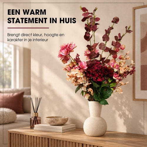 Mica Decorations Cassy Boeket Roze met 18 Stelen - Kunstboeket van Polyester in Roze en Bordeaux Tinten - Bloemenboeket voor Vaas of Dressoir - Lengte