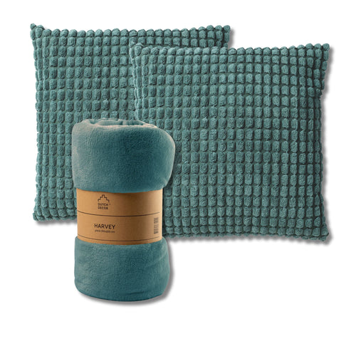 Dutch Decor - VOORDEELSET - 3-delig - Rome & Harvey - 2 sierkussens 45x45 cm - 1 plaid 150x200 cm - groen - vtwonen shop