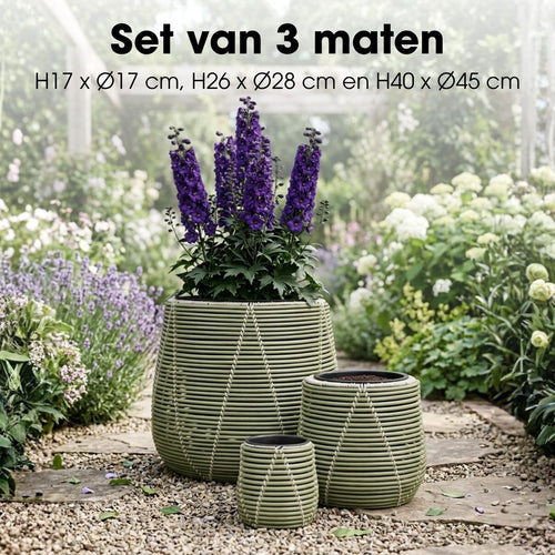 Mica Decorations Cancun Bloempot – Set van 3 – Plantenpot voor Bloemen en Kamerplanten – Bloempotten voor Buiten – Gerecycled Plastic – Lichtgroen