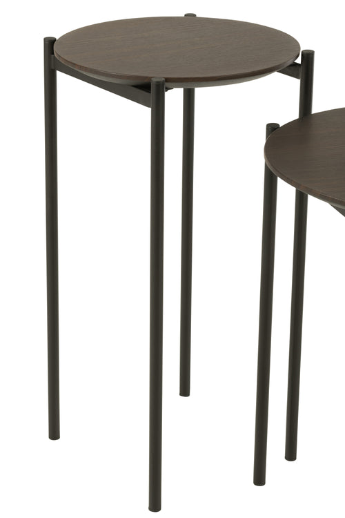 J-Line bijzettafel Rond - hout/metaal - donkerbruin - set van 2 - vtwonen shop