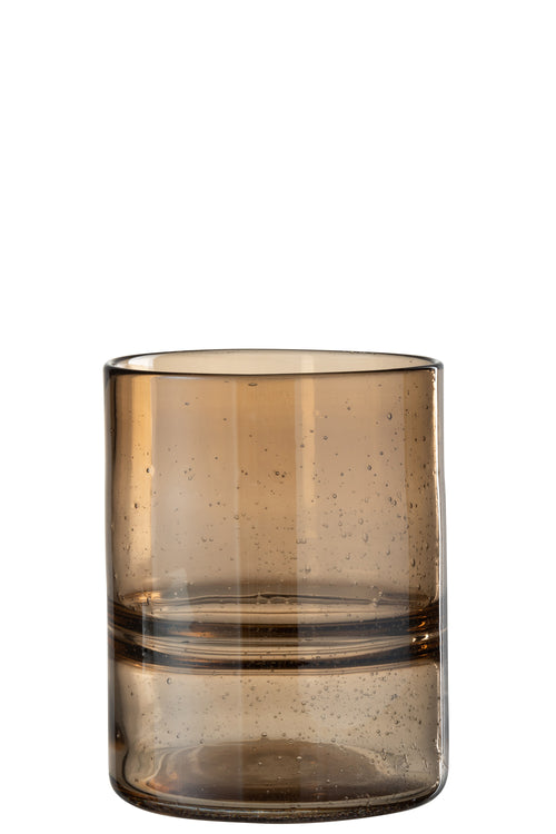 J-Line vaas Cilinder Ribbel - glas - amber - Ø 16 cm