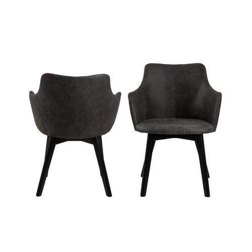 BRAM Eetkamerstoel Vanua - Set Van 2 - Antraciet Met Mat Zwarte Poten - vtwonen shop
