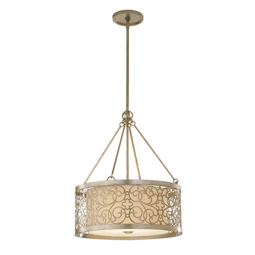 Elstead Arabesque - Cilindrische hanglamp blad zilver, 4 lichtbronnen, E27
