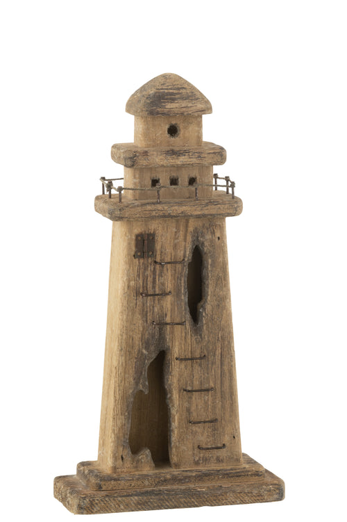 J-Line decoratie Vuurtoren - hout - donkernaturel - large