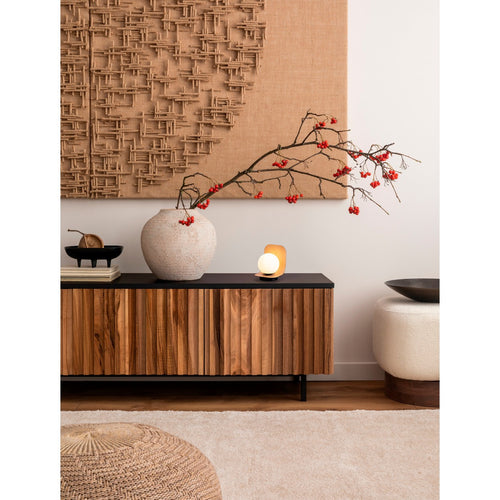 Nova Luce KAMEN Bolvormige tafellamp van hout, zwart, opaal, E16 fitting, 1x5W, aan/uit-schakelaar.