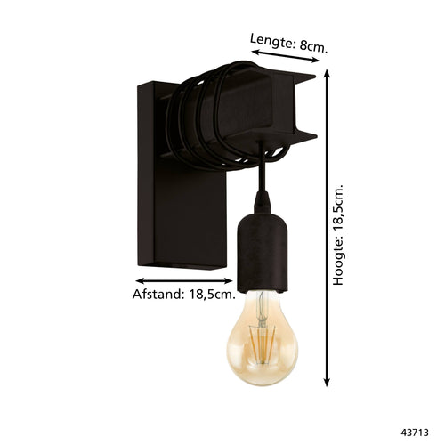 EGLO wandlamp Townshend 6 - e27 - 19 cm - zwart - vtwonen shop