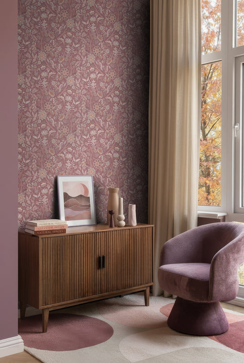 ESTAhome behang vintage bloemen mauve paars - 50 x 900 cm - 131331