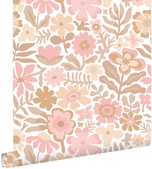 ESTAhome behang bloemetjes wit, beige en roze - 50 x 900 cm - 132288
