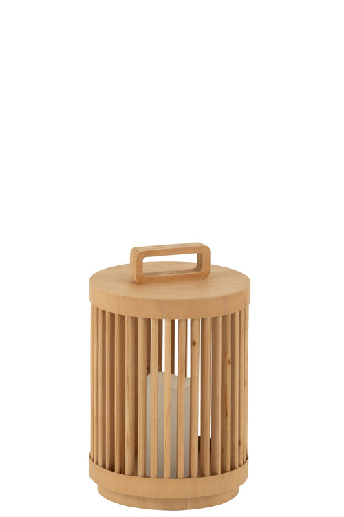 J-Line lamp Cylinder - sparhout - naturel - small - LED lichtjes