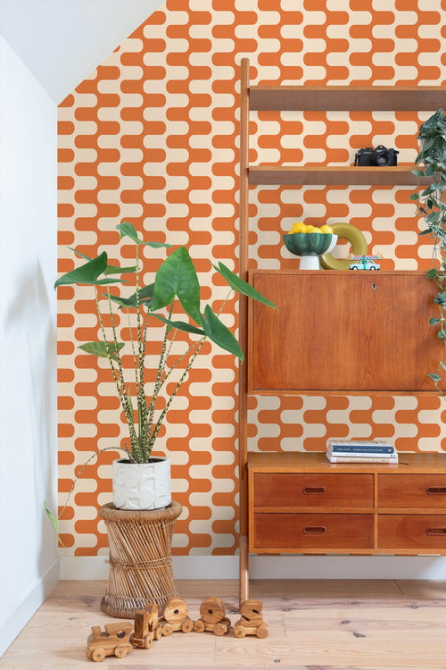 ESTAhome behang golvende lijnen oranje en beige - 50 x 900 cm - 132141