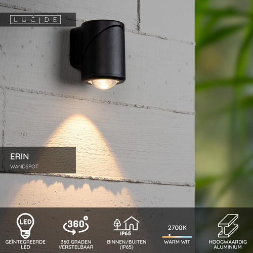 Lucide wandspot ERIN - Geïntegreerde LED - Zwart