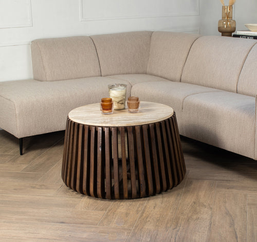 Giga Meubel Salontafel Elisa - Rond - Travertin - 70cm - vtwonen shop