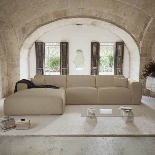Sia Home - Hoekbank links, uitklapbaar MYRA - bouclé-stof mol 299cm