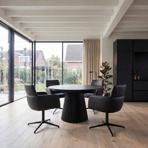 Furnhouse eetkamerstoelen armleuning Marco - Zwart - Leer - Set van 4