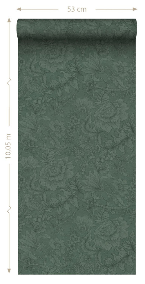 ESTAhome behang bloemmotief donkergroen - 53 cm x 10.05 m - 139793