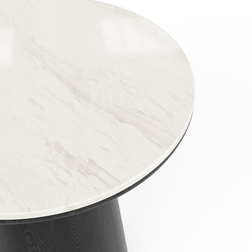 Premium Interiors - Bijzettafel VERO - multiplex en marmer wit marmer en zwart hout 50cm