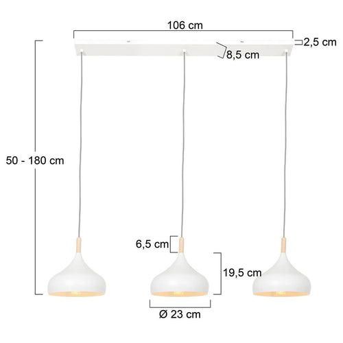 Mexlite hanglamp 3099w - 3 lichts - 106x  180 cm - wit - vtwonen shop