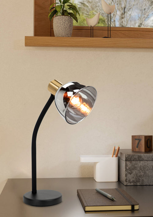 EGLO tafellamp Macere - bureaulamp - e14 - 34 cm - zwart/goud - vtwonen shop