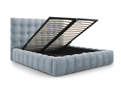 Cosmopolitan Design Opbergbed met hoofdeinde Bali 160x200cm, flueel, lichtblauw - 230x185x125cm