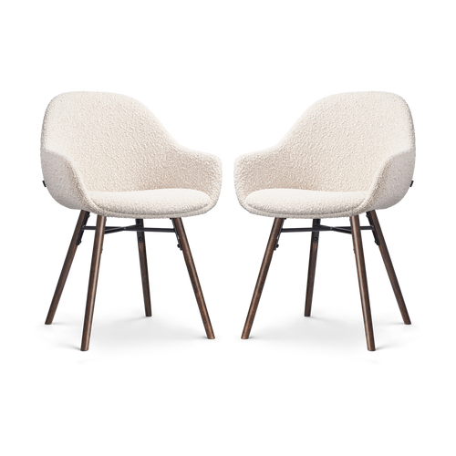 Nolon Nena-Mae Eetkamerstoelen Set van 2 - Bouclé Beige - Walnoot - vtwonen shop