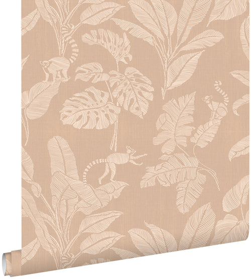 ESTAhome behang apen en jungle bladeren donker beige - 50 x 900 cm - 139859 - vtwonen shop