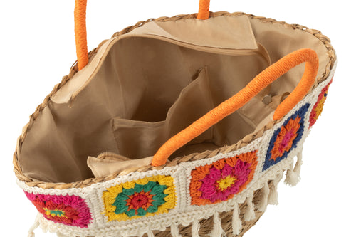 J-Line strandtas Gehaakt + Kwasten - zeegras/katoen - mix - vtwonen shop