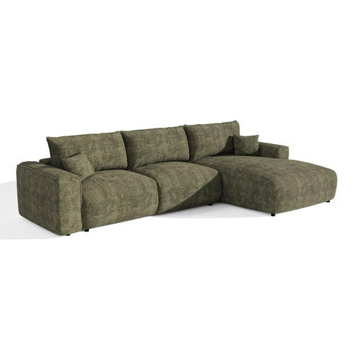 Premium Interiors - Rechthoekige hoekbank met slaapfunctie en opbergruimte COMO - corduroy olijfgroen 297cm