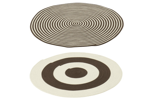 J-Line vloerkleed Rond Gestreept - polyester - donkerbruin/wit - set van 2