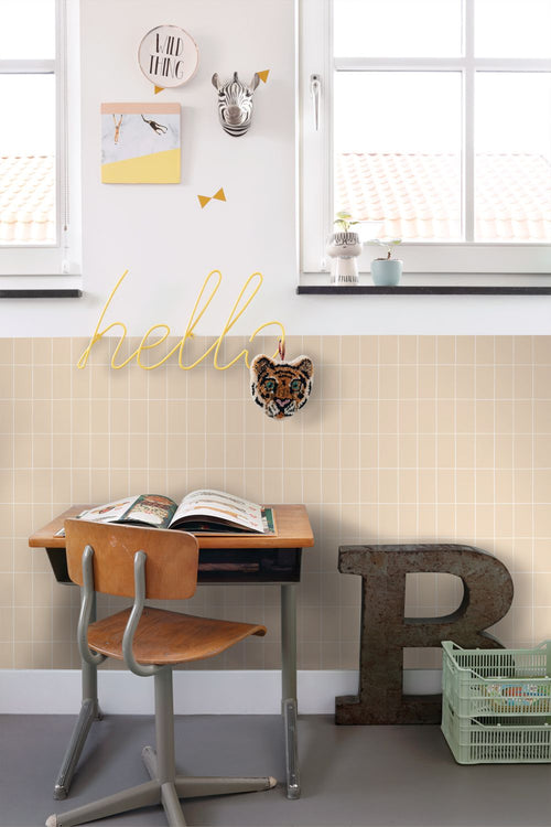 ESTAhome behang kleine tegeltjes pastel geel - 50 x 900 cm - 131787