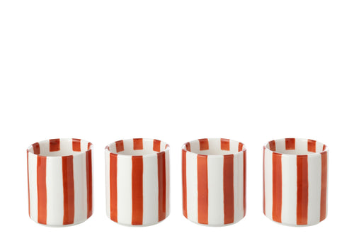 J-Line kopje Gestreept - steengoed - cognac/wit - 4 stuks