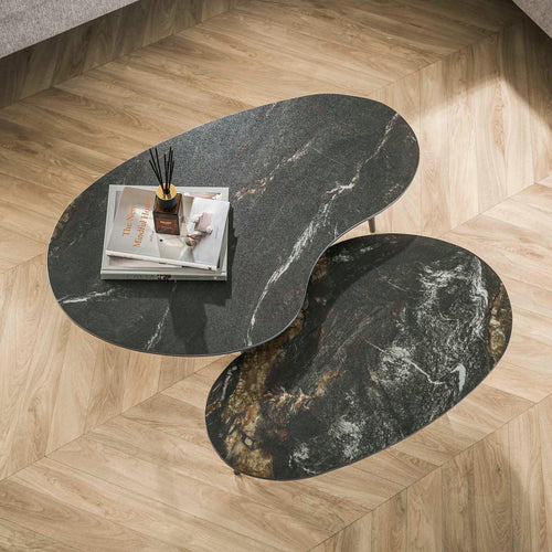 Giga Meubel Salontafel Fossil - Zwart Keramiek - Set van 2 - 91x55x35cm - vtwonen shop