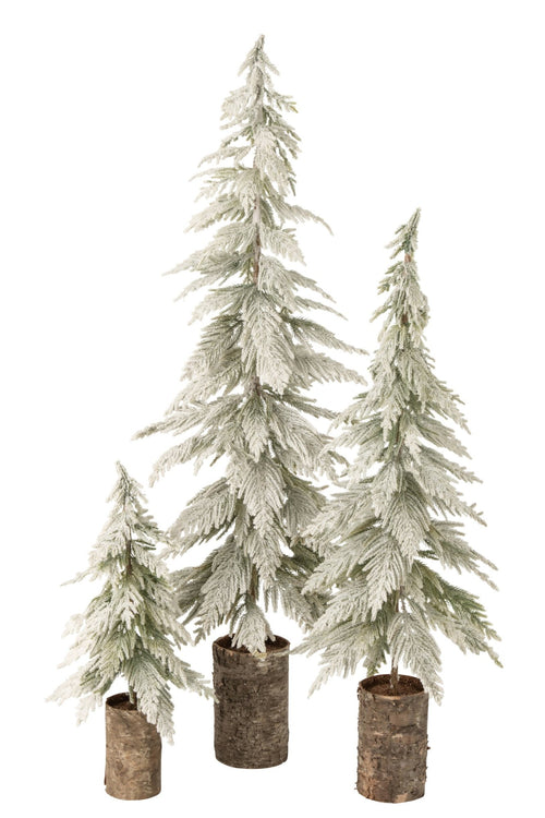 J-Line Besneeuwde kerstboom met houten voet - polyethyleen - wit/naturel - large
