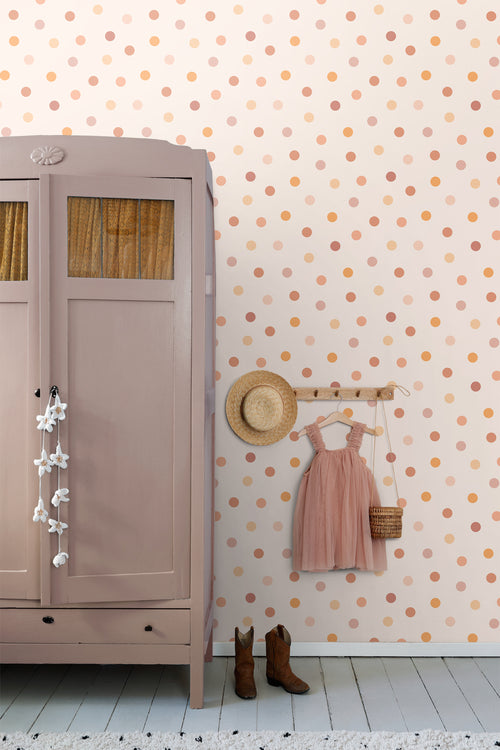 ESTAhome behang stip roze en oranje - 50 x 900 cm - 131625