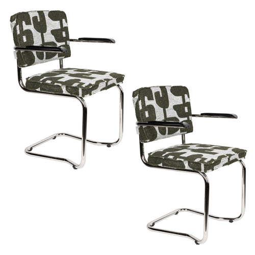 Zuiver Ridge Kink Deco Symbols Eetkamerstoelen Armleuning Groen - Set van 2