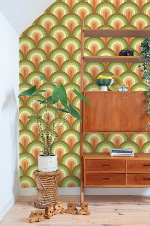 ESTAhome behang art deco bogen groen en bruin - 50 x 900 cm - 131770