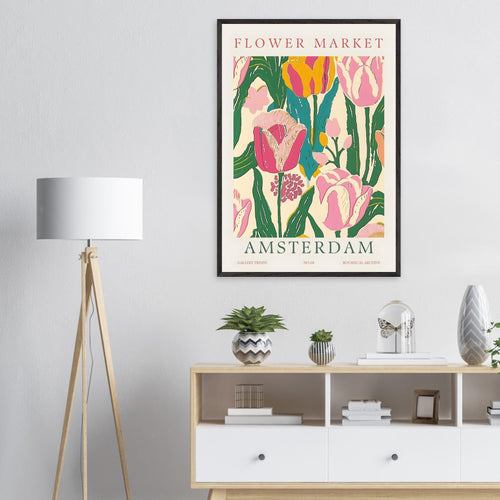 Artfulprints Poster met Lijst Flower market - Amsterdam II   - 70x100 cm - Meerkleurig