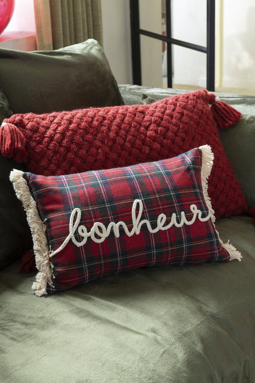 J-Line kussen Gehaakt Kwast Acryl - polyester - rood