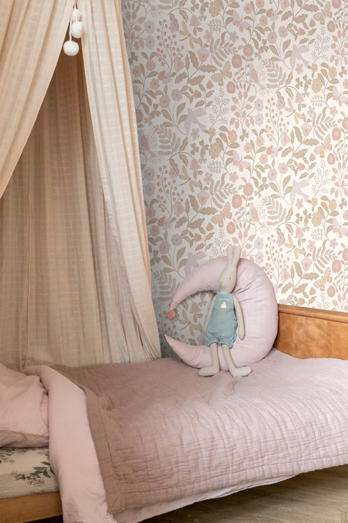 ESTAhome behang bloemen en vogels wit, beige en zacht roze - 53 cm x 10.05 m - 139866 - vtwonen shop