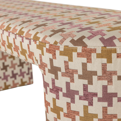 WOOOD gestoffeerd bankje Jacob - Pied De Poule Dessin - Roze - 46x130x46