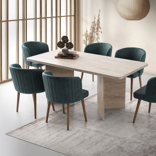Calicosy - Eettafel zonder verlengblad - Travertijn - 90x180x77 cm