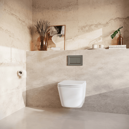 LOMAZOO hangtoiletset Linea - met inbouwreservoir & vierkante drukplaat - vierkant - gun metal / wit