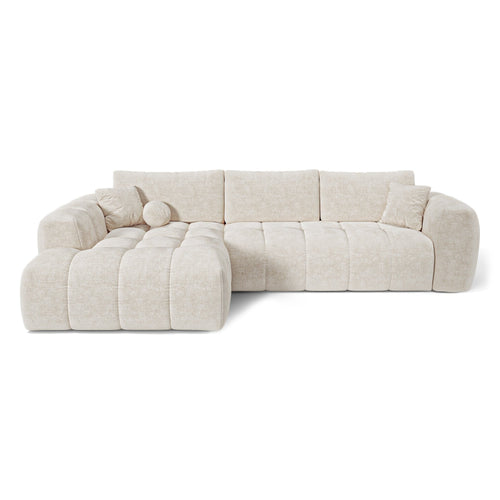 Premium Interiors - Linkshoekbank met slaapfunctie en opbergruimte SKY - gewaafd fluweel crème 310cm