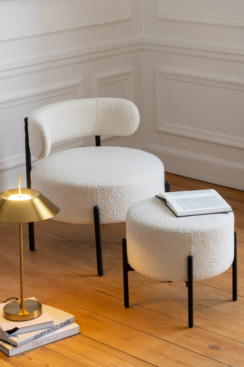 J-Line loungestoel Bouclé - multiplex/polyester - wit/zwart