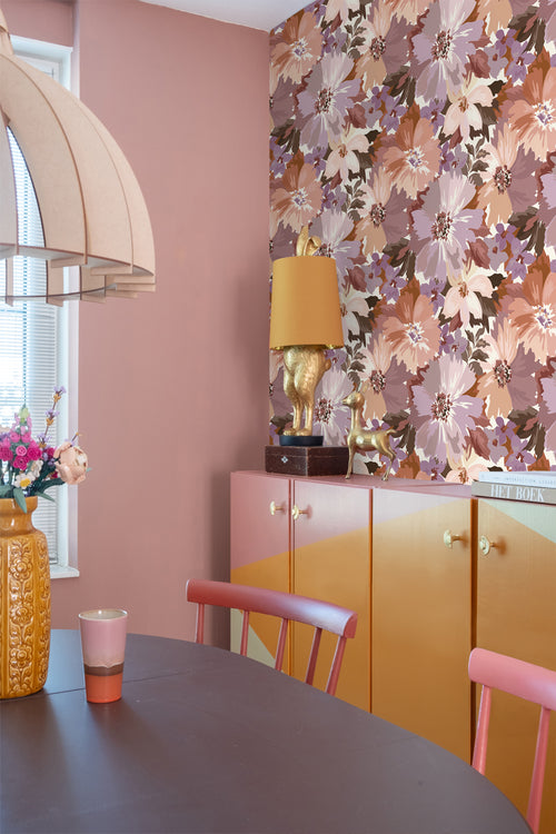 ESTAhome behang bloemen mauve paars en terracotta - 50 x 900 cm - 131266