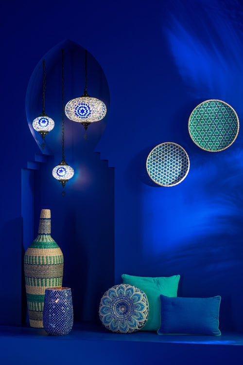 J-Line geurkaars Mia Mozaiek - Juniper love - glas - blauw - large - 230U