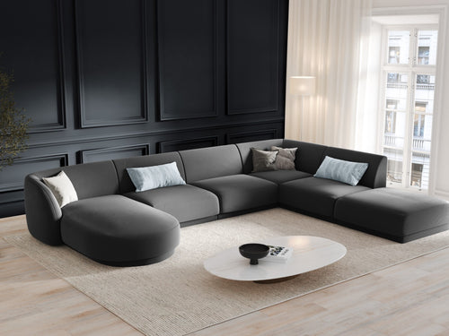 Micadoni Panoramische hoekbank rechts Miley 6-zits, flueel, grijs - 255x330x70cm