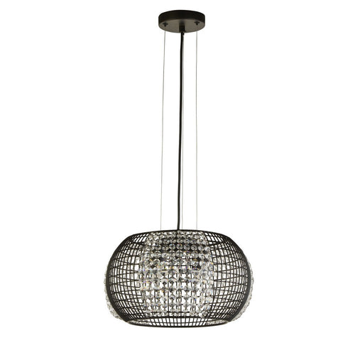 Searchlight CAGE - Hanglamp van 4 licht zwart drum met kristallen glazen panelen