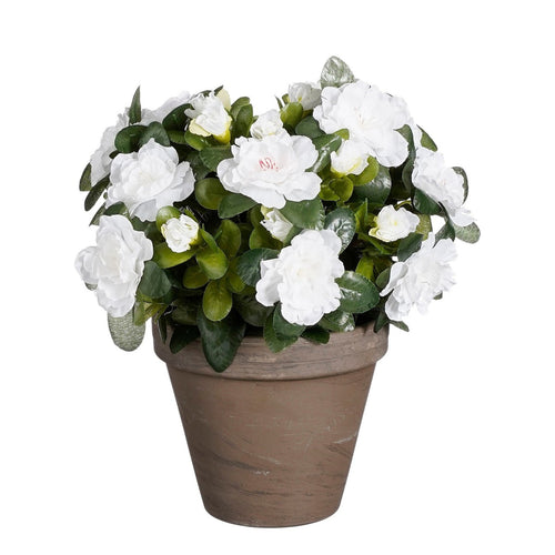 Mica Decorations Azalea Kunstplant in Bloempot Stan - H31 x Ø26 cm - Wit